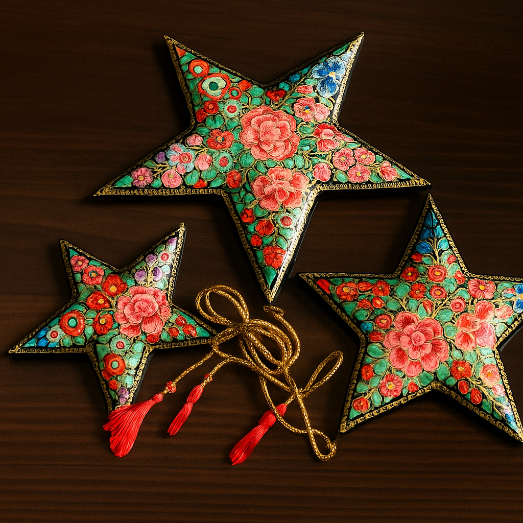 Handcrafted Paper Mâché Decorative Star Set