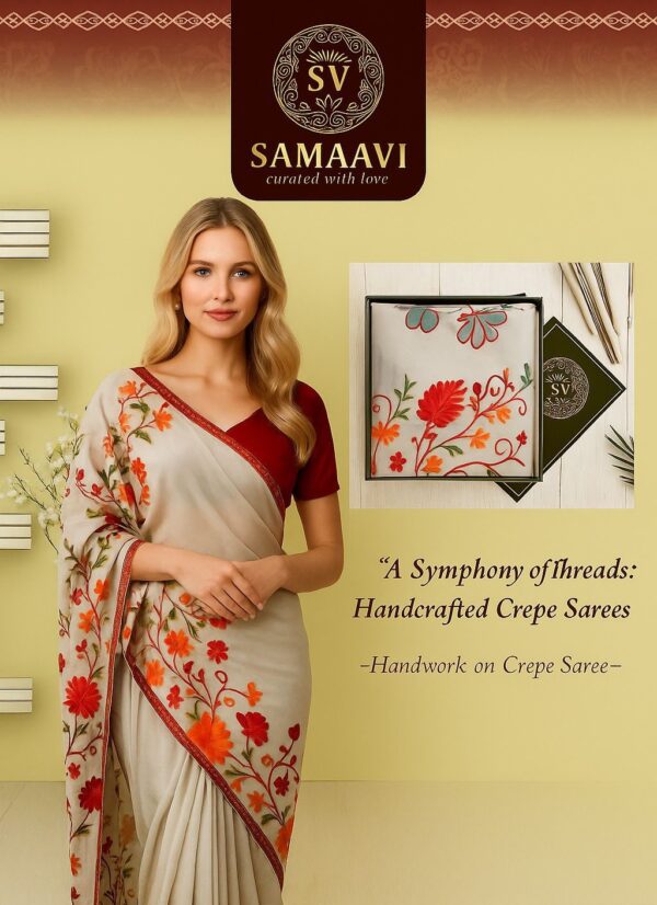 Handwork on crepe saree