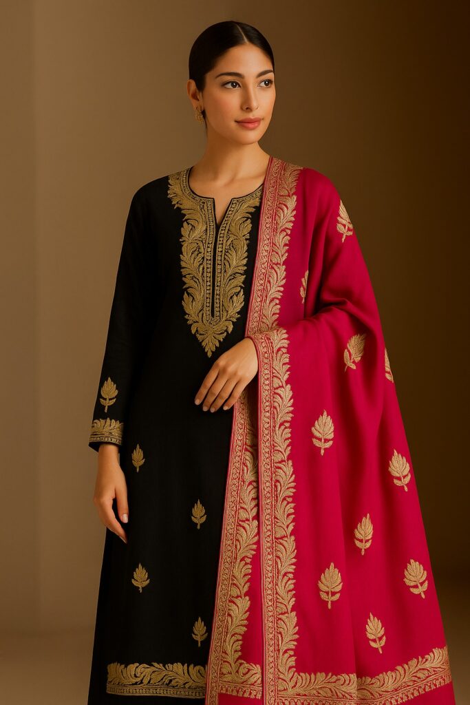 Black and Pink Tilla Suit with Dupatta