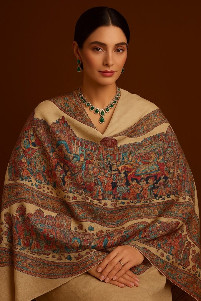 Royal Darbar Kalamkari Pashmina Shawl