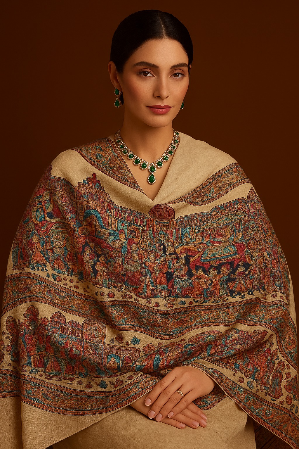 Royal Darbar Kalamkari Pashmina Shawl