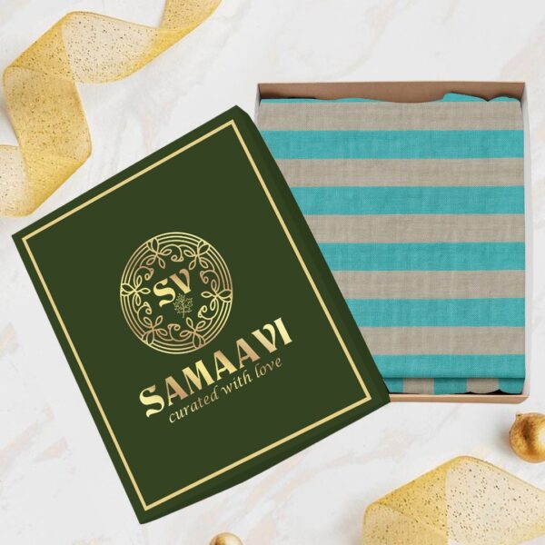 Aqua & Beige Striped Pashmina Stole