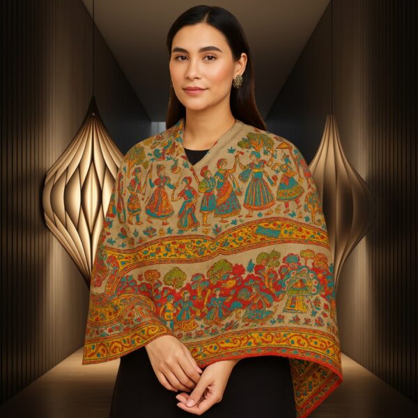 Handcrafted Celebration Scene Pashmina Shawl