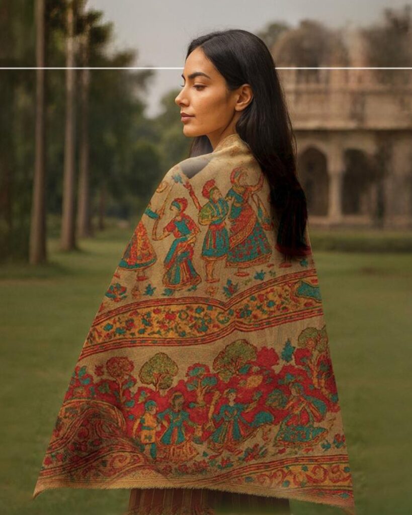 Handcrafted Celebration Scene Pashmina Shawl