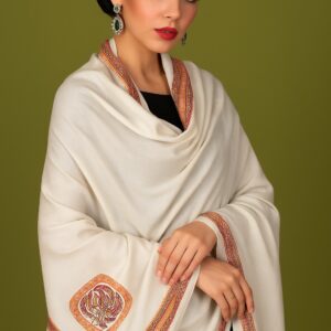 Off-White Handwoven Pashmina Shawl with Corner Motifs