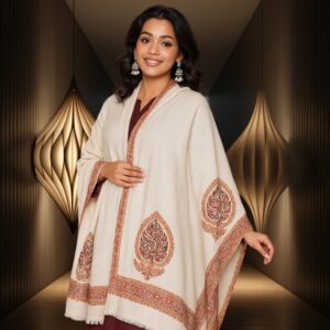 Off-White Handwoven Pashmina Shawl with Corner Motifs