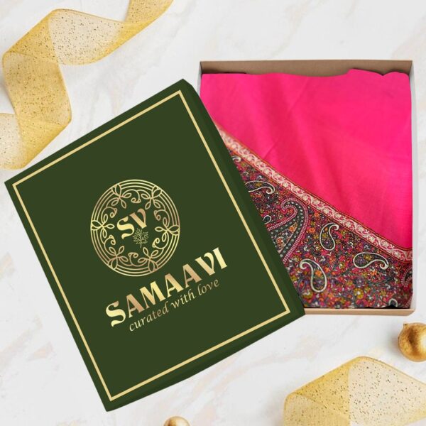 Pink Embroidered Pashmina Shawl with Paisley Floral Border