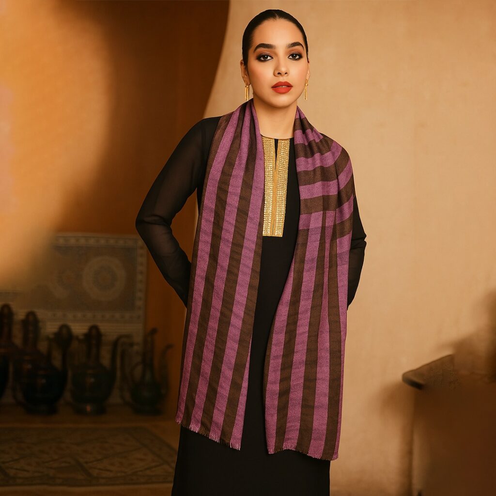 Purple & Brown Striped Pashmina Stole