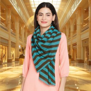 Teal & Brown Striped Pashmina Stole