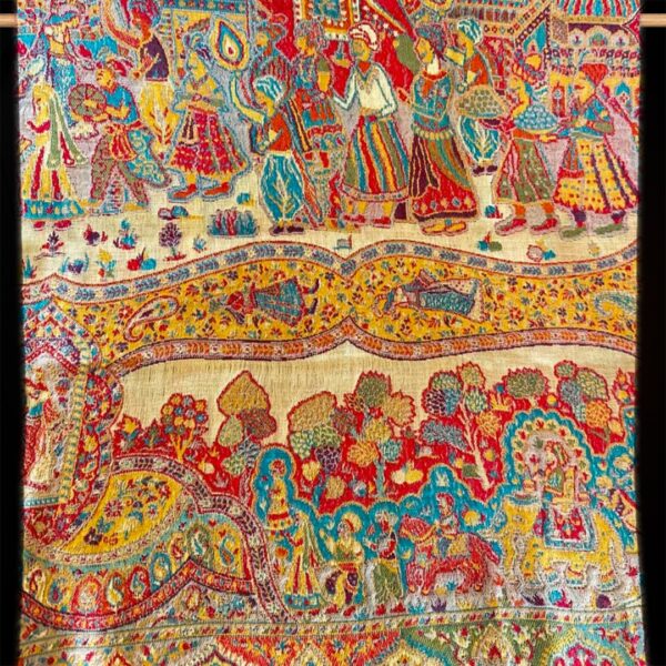 Handcrafted Celebration Scene Pashmina Shawl - Image 3