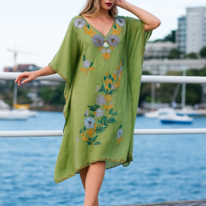 Olive Green Floral Kaftan for Women