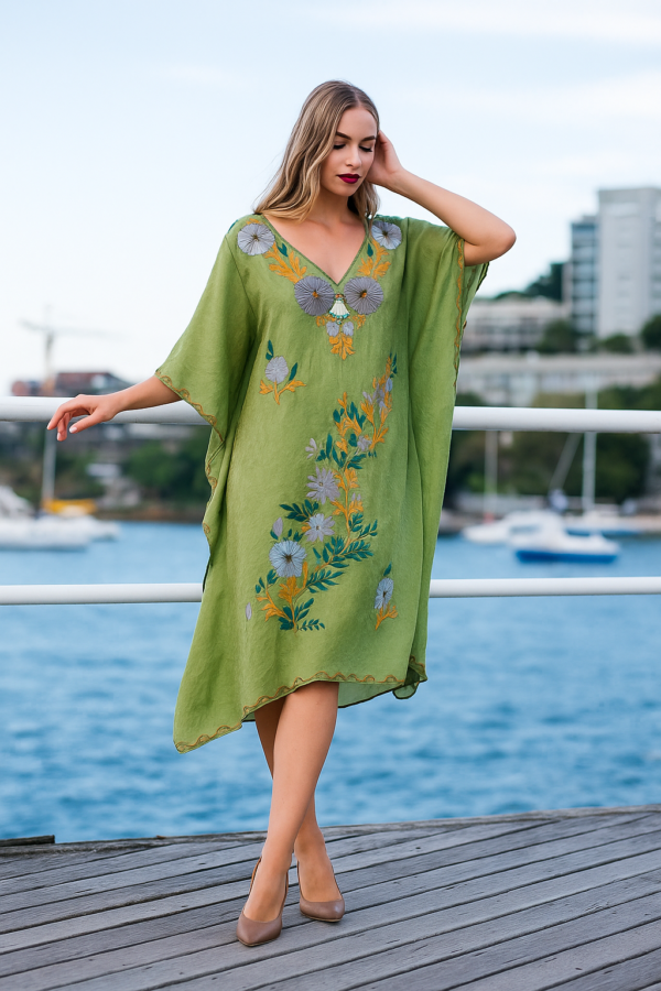 Olive Green Floral Kaftan for Women