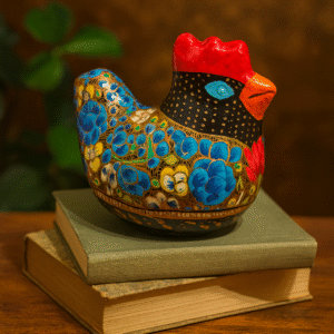 Blue Floral Design Paper Mâché Hen Box
