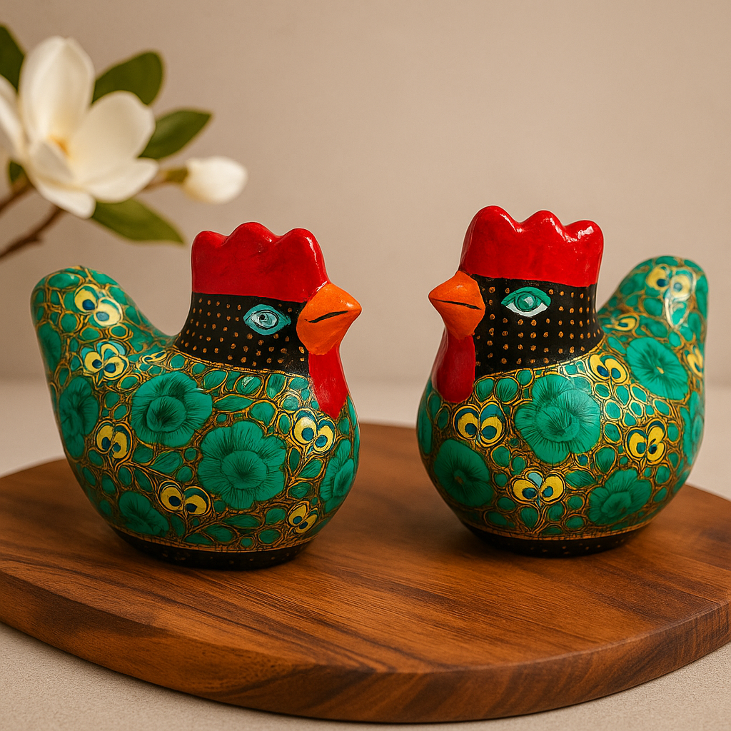 Handcrafted Paper Mâché Hen Box Pair