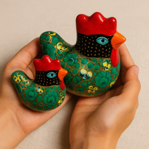 Handcrafted Paper Mâché Hen Pair Box
