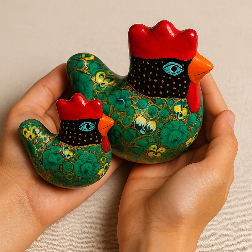 Handcrafted Paper Mâché Hen Pair Box