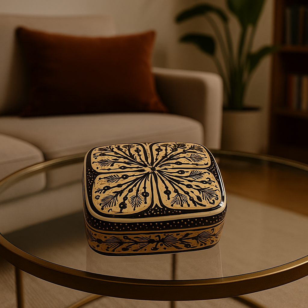 Paper Mâché Black and Gold Floral Box