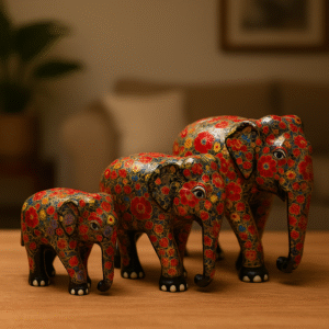 Paper Mâché Elephant Trio – Set of 3