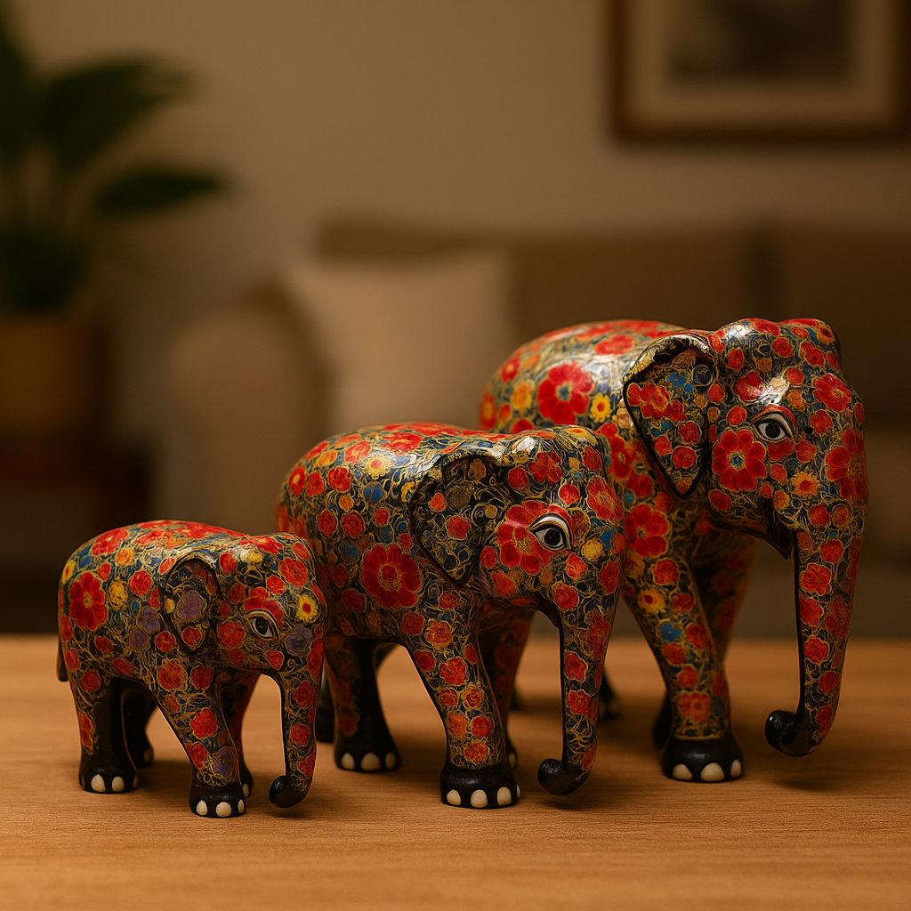 Paper Mâché Elephant Trio – Set of 3