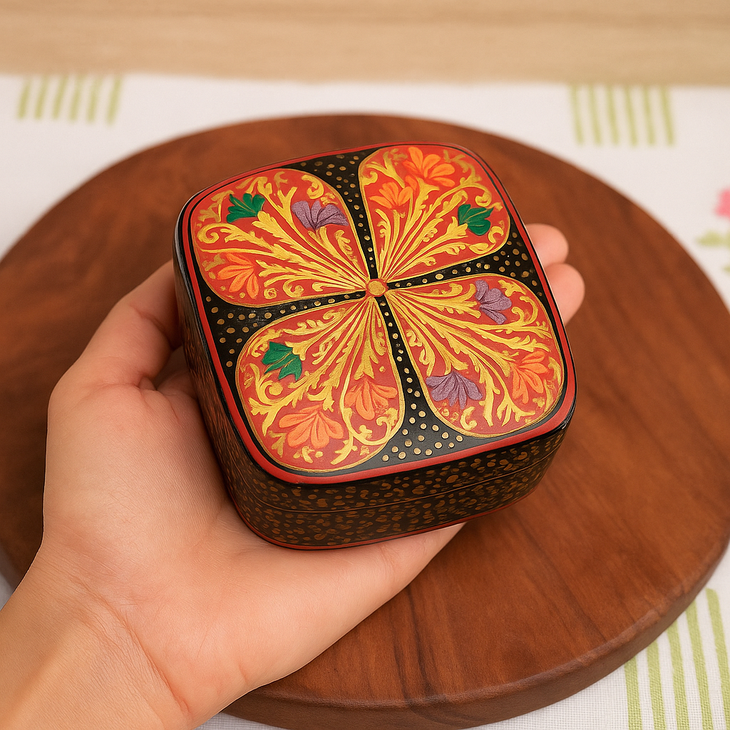 Paper Mâché Floral Square Box