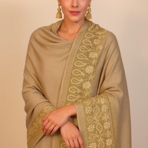Beige Pashmina Shawl with Floral Tilla Embroidery