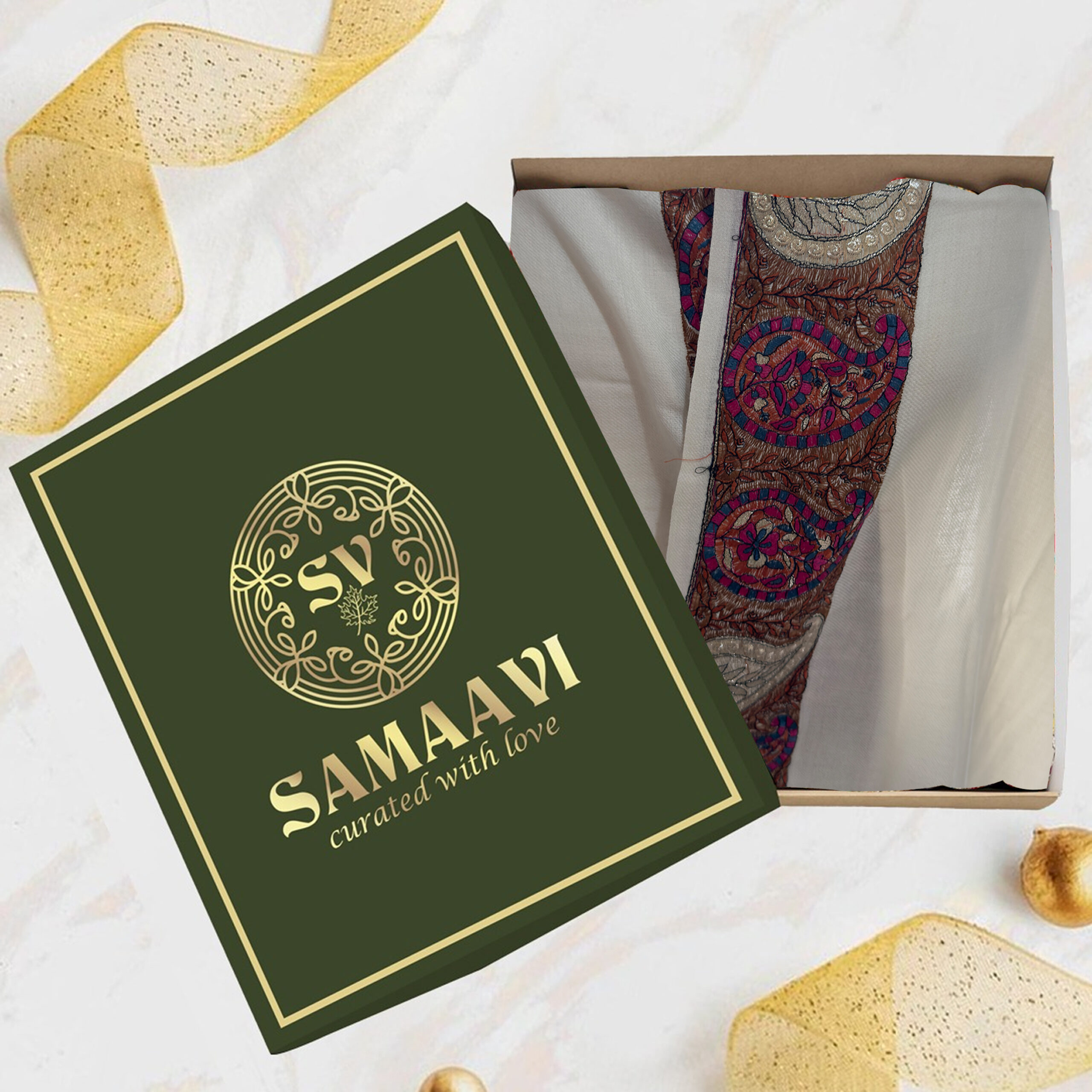 Ivory Pashmina Shawl with Paisley Border