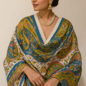 Multicolor Pashmina Shawl with Blue & Green Floral Motifs