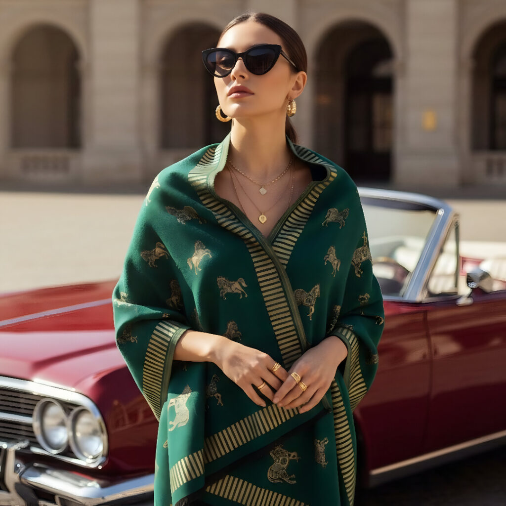 Green Stole with Golden Horse Motif