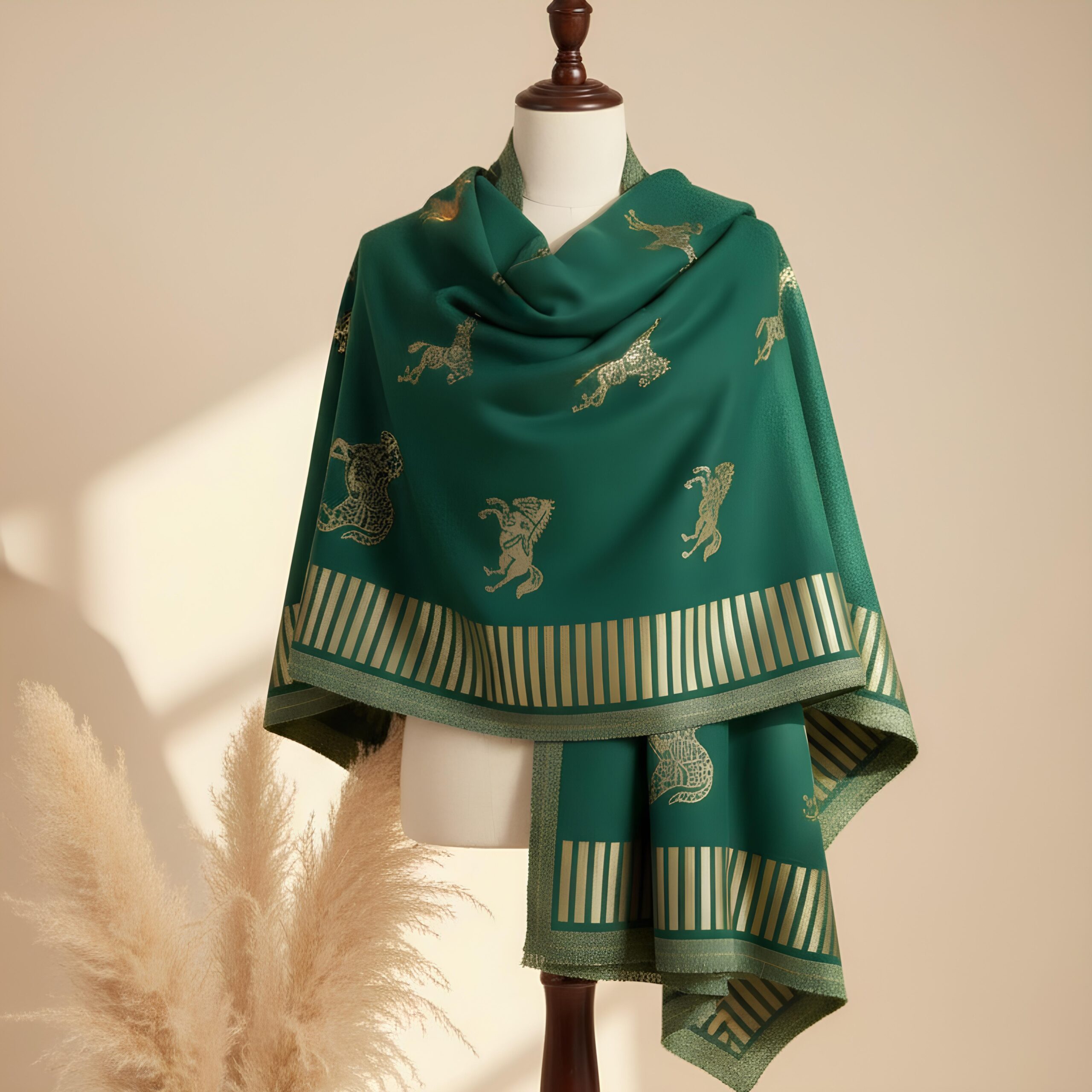 Green Stole with Golden Horse Motif