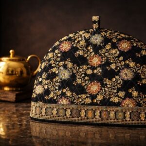Luxury Embroidered Velvet Kettle Cover with Floral Handwork
