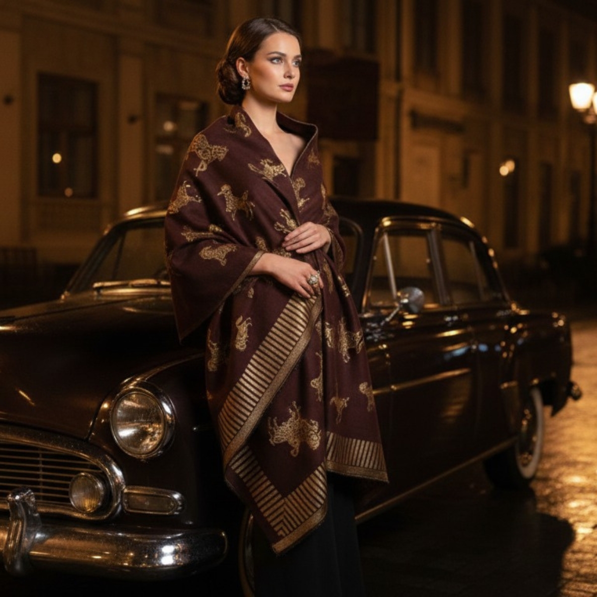 Maroon Woven Stole with Golden Horse Motif