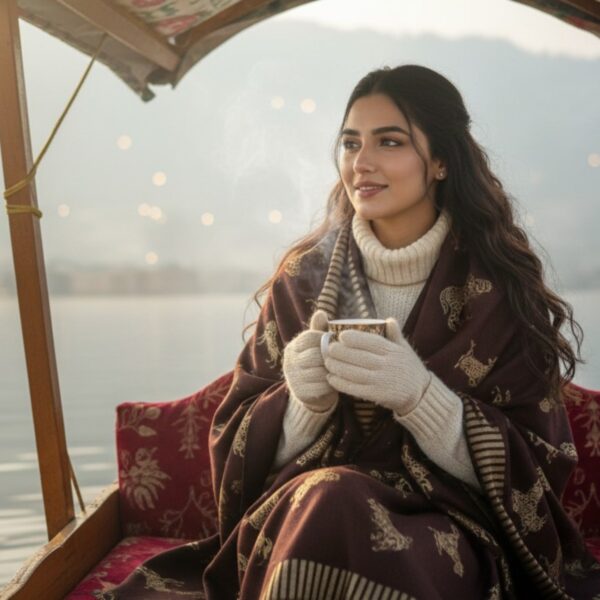 Maroon Woven Stole with Golden Horse Motif