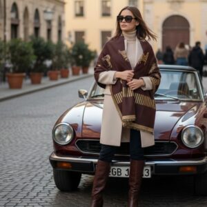Maroon Woven Stole with Golden Horse Motif