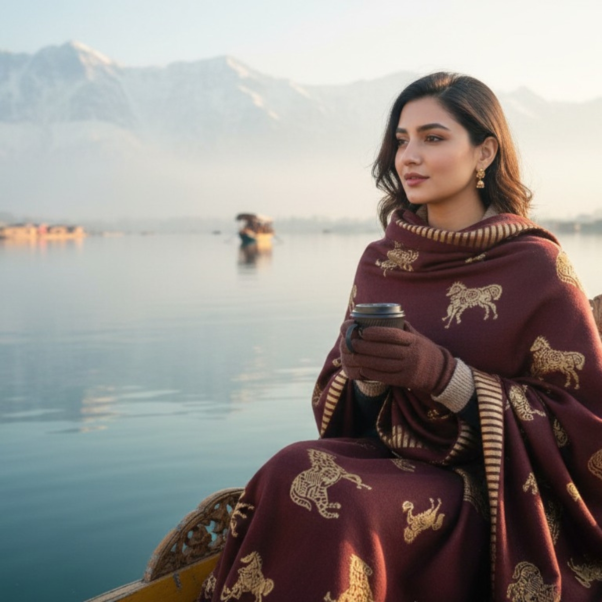 Maroon Woven Stole with Golden Horse Motif