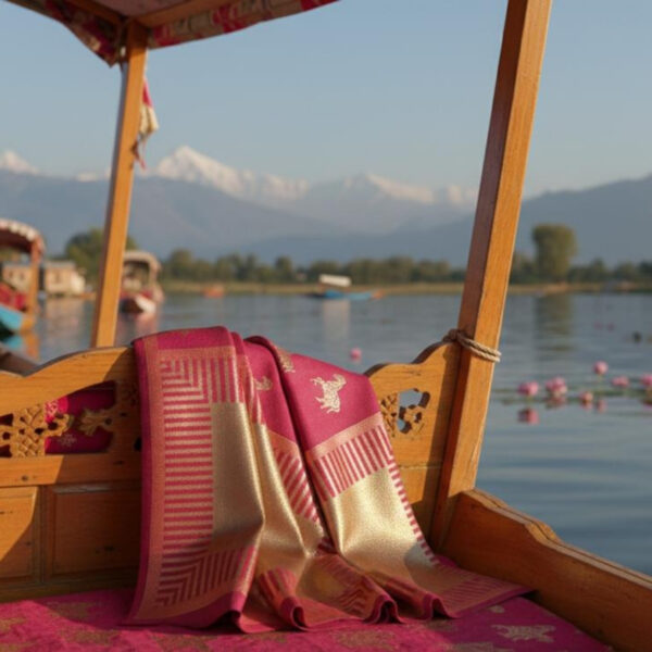 Pink Pashmina Stole with Gold Thread Work Motifs - Image 2