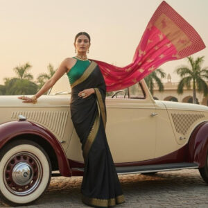 Pink Pashmina Stole with Gold Thread Work Motifs