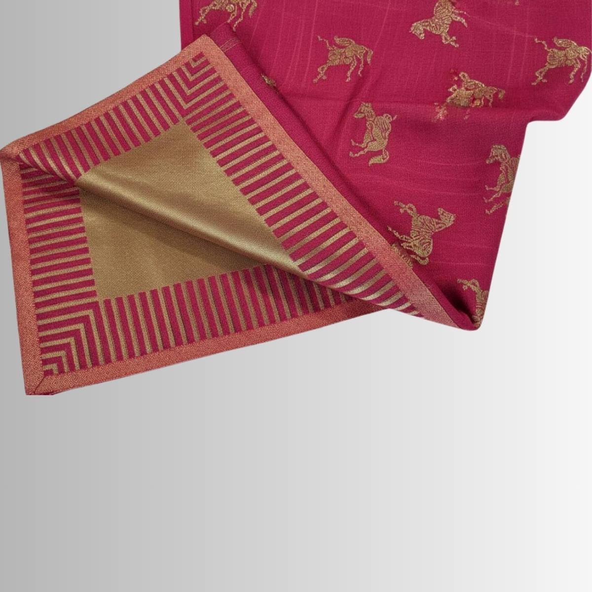 Pink Pashmina Stole with Gold Thread Work Motifs - Image 4