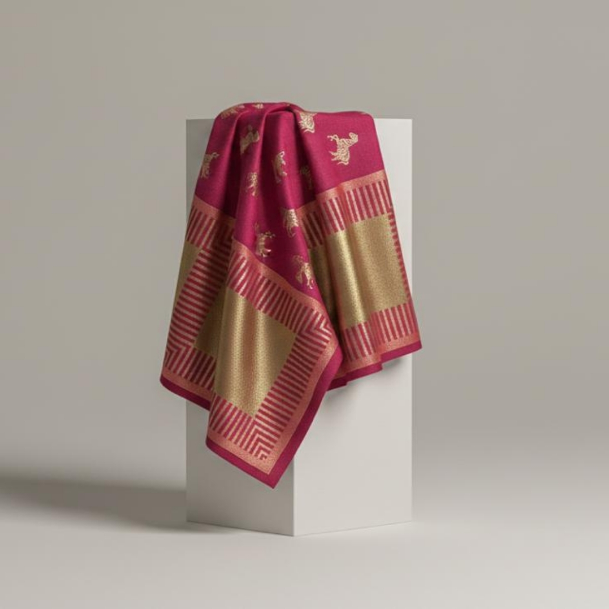 Pink Pashmina Stole with Gold Thread Work Motifs - Image 5