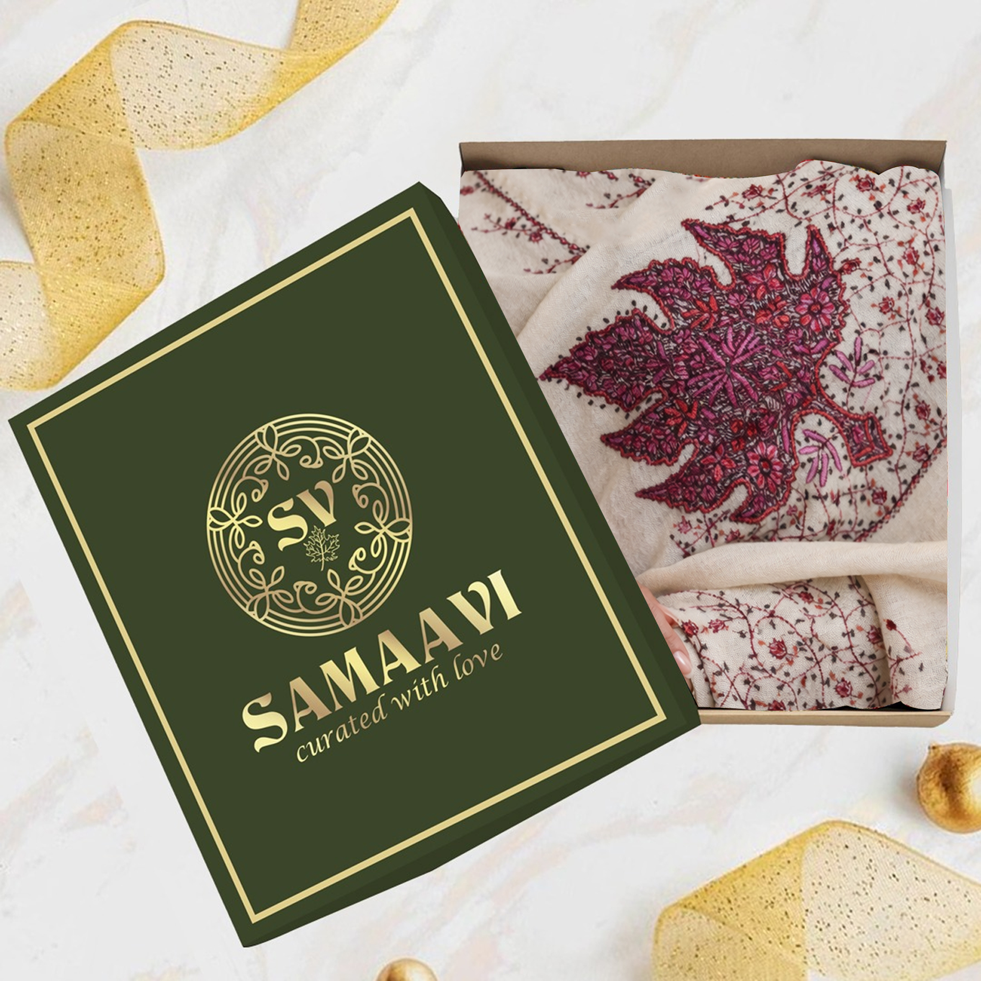 Handcrafted Pashmina in Maple Bloom Design