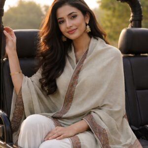 Samaavi Classic Beige Embroidered Pashmina Shawl