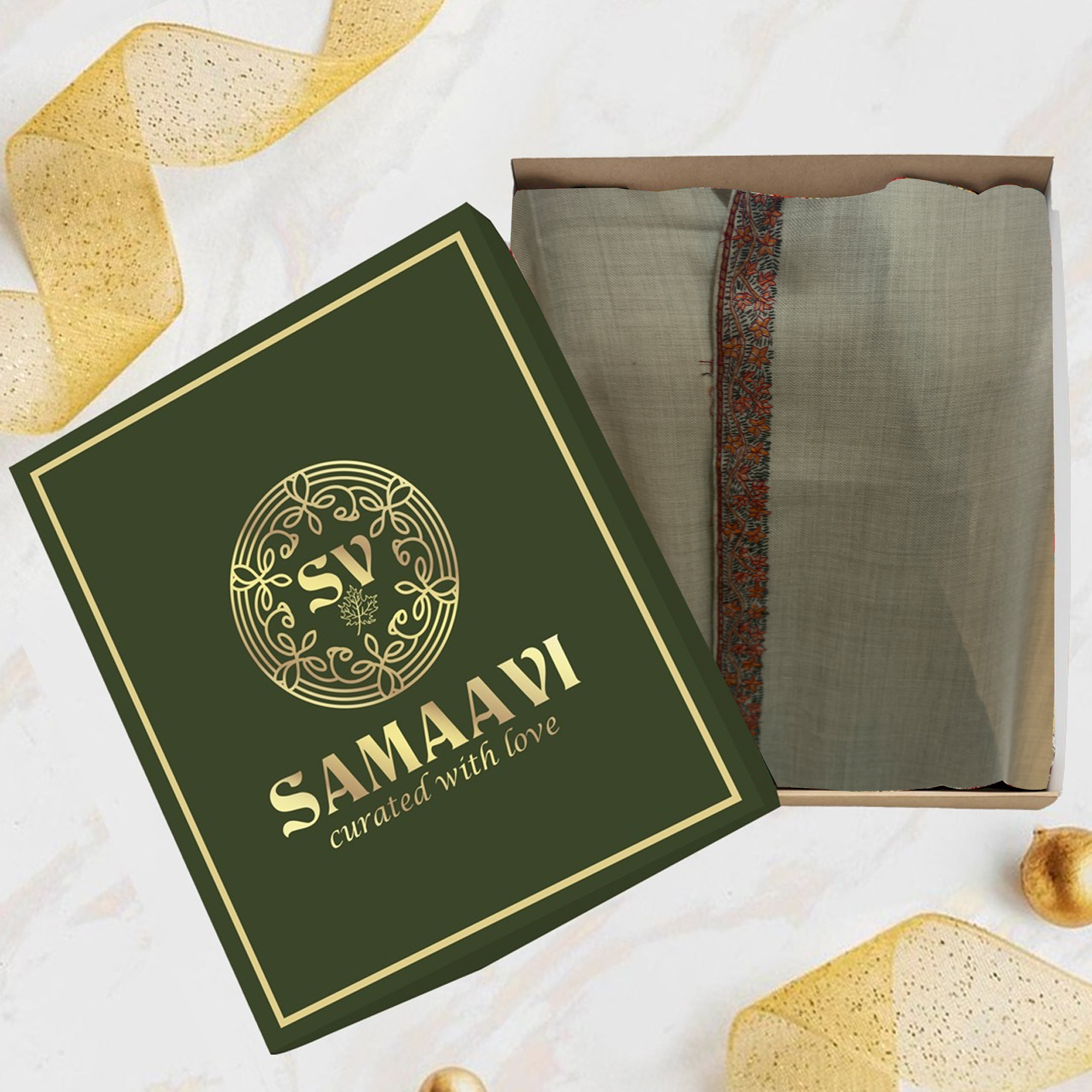 Samaavi Classic Beige Embroidered Pashmina Shawl