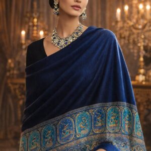 Royal Blue Luxury Pashmina Shawl with Traditional Border