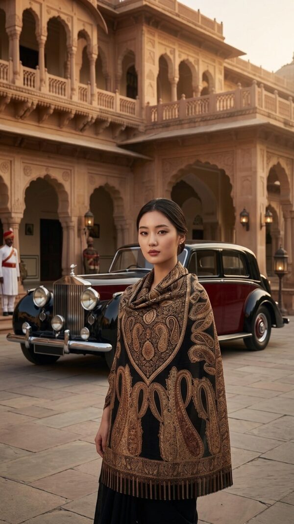 Black Pashmina Shawl Heritage Design