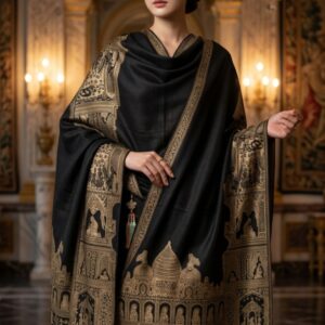 Black Pashmina Shawl Royal Mughal Pattern
