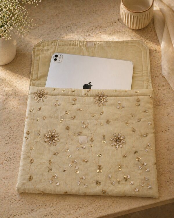 Luxury Embroidered MacBook Cover with Floral Handwork - Image 3