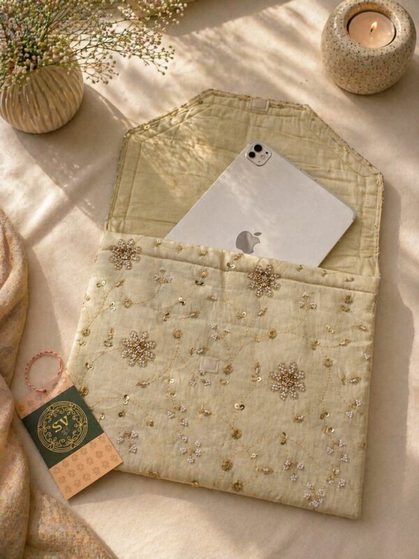 Luxury Embroidered MacBook Cover with Floral Handwork - Image 4