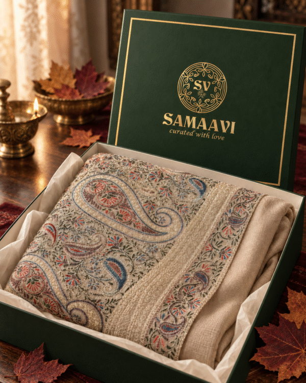 Paisley Border Embroidered Pashmina Shawl