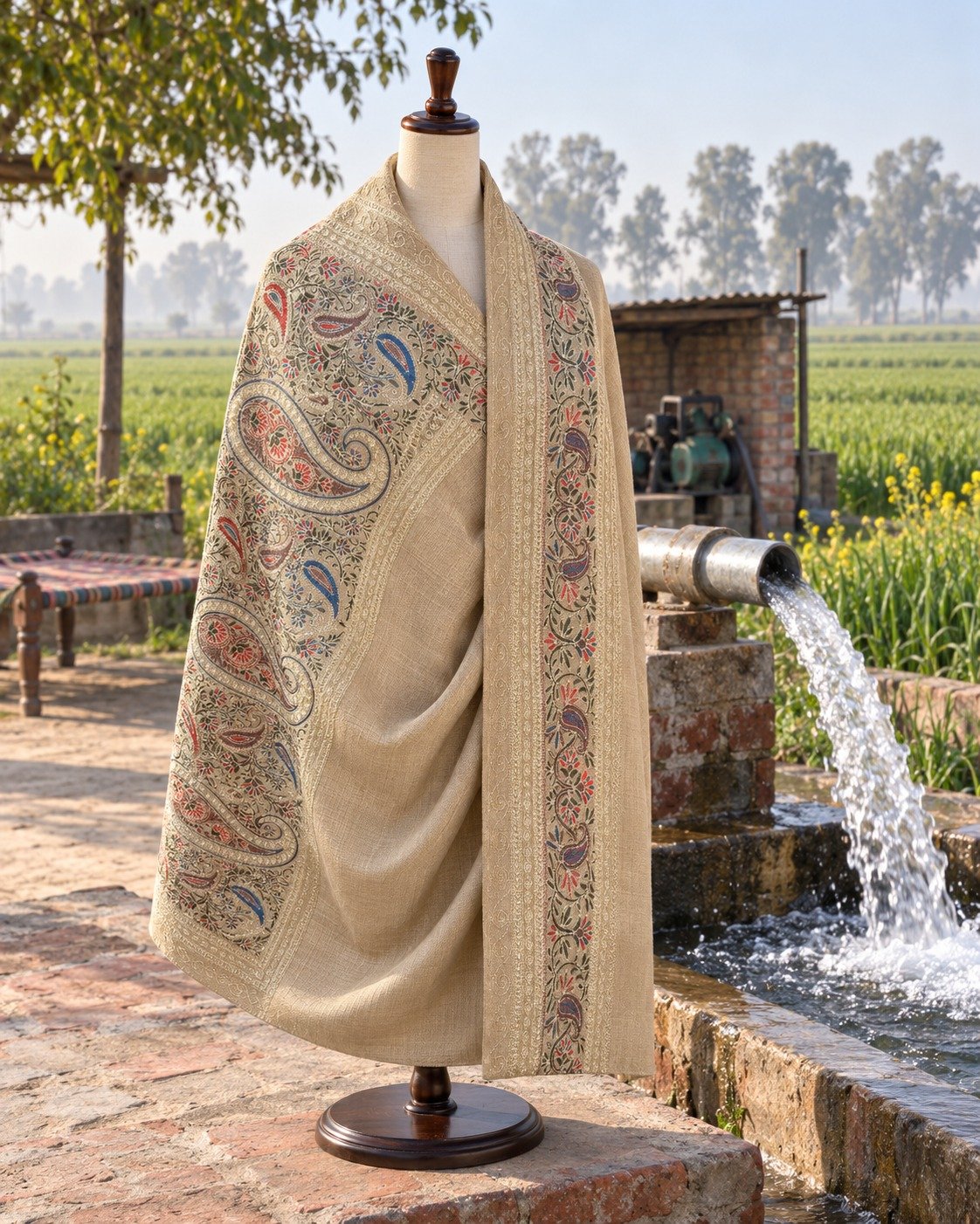 Paisley Border Embroidered Pashmina Shawl