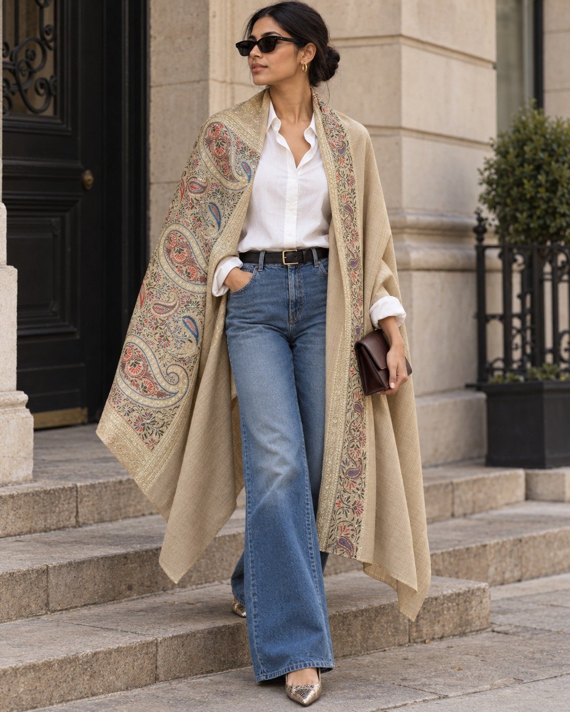 Paisley Border Embroidered Pashmina Shawl