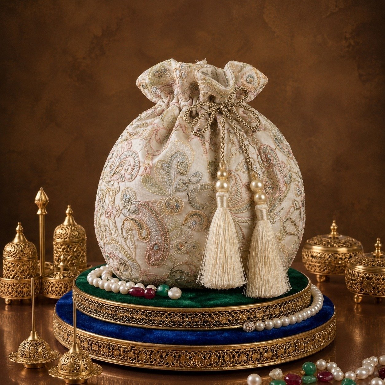 Luxury Embroidered White Kettle Cover with Floral Handwork - Image 3